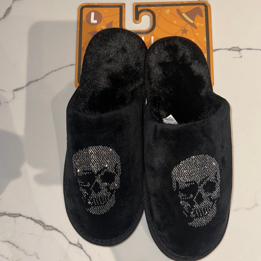 Black Crystal Skull Slippers